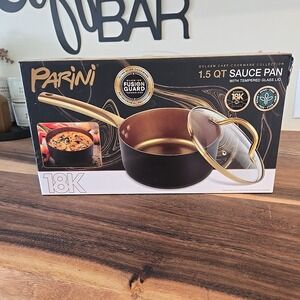 Parini‎ 1.5 QT Sauce Pan Golden Chef Cookware Tempered Glass Lid 18K Gold
